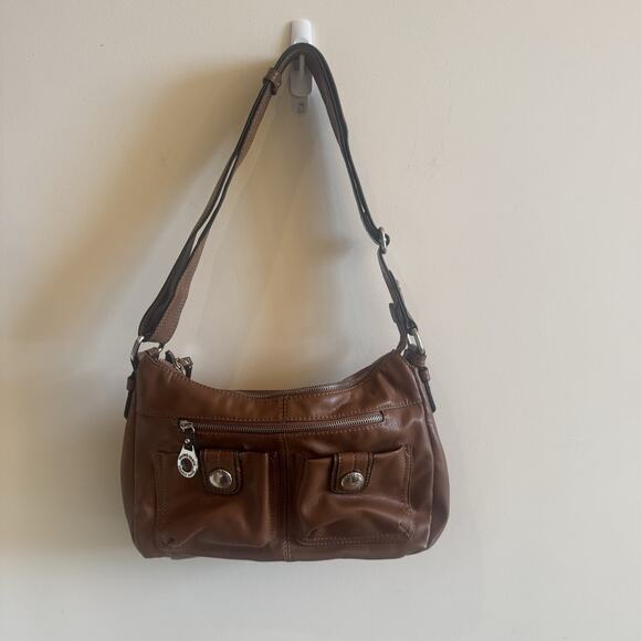 Franco Sarto Brown Faux Leather Handbag Purse Crossbody Shoulder Bag Pockets - Picture 1 of 16